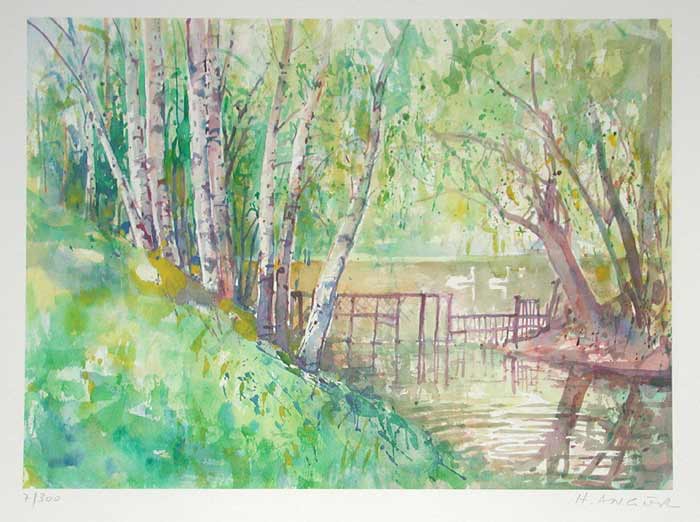 Heinz ANGER Wasserpark - Lithographie in Farbe
