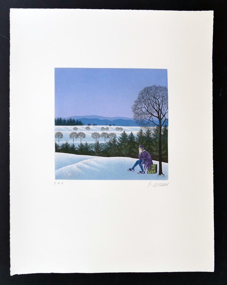 Josef BRAMER Kaspar im Winter - Radierung in Farbe