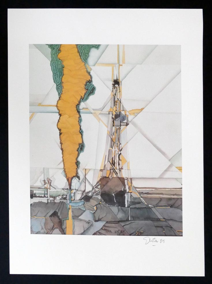 Manfred EBSTER Förderung von Erdöl - ÖMV Bohrturm - Kunstdruck aus 1985