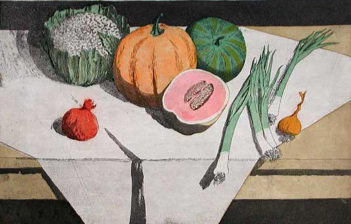 Hans ESCHER Stilleben mit Gemüse - Radierung in Farbe