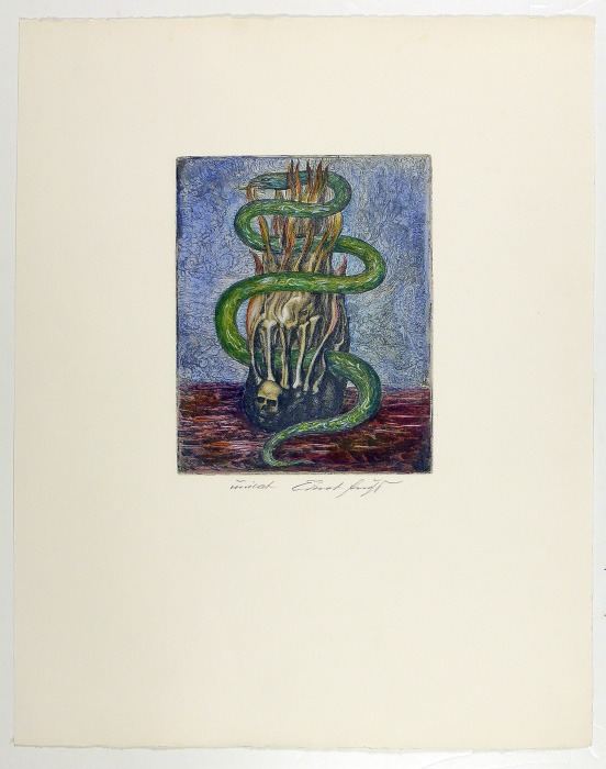 Ernst FUCHS Beinerne Flamme - Radierung -handsigniert - handaquarelliert