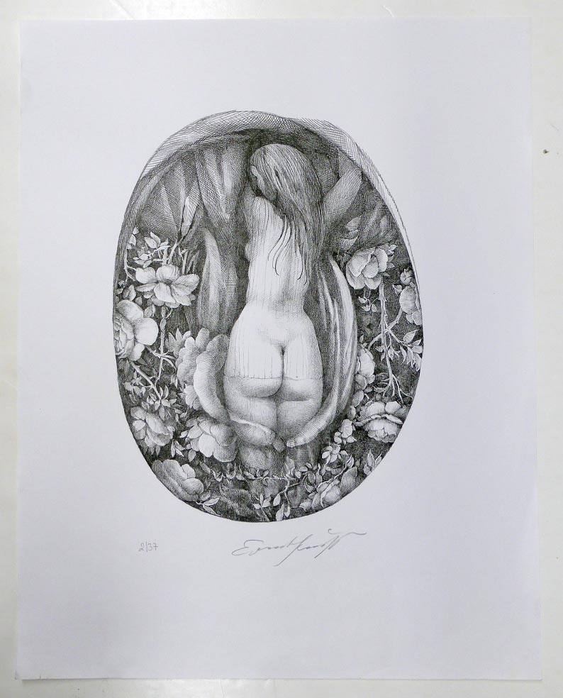 Ernst FUCHS florarer Rückenakt - Lithographie