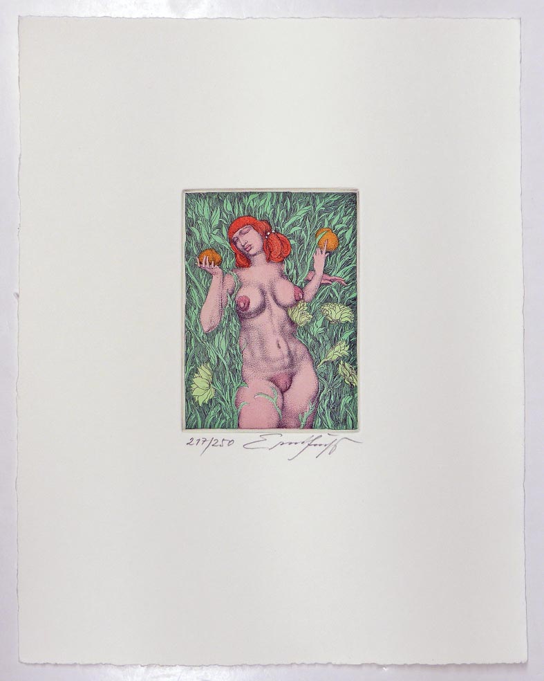 Ernst FUCHS in Blättern und Früchten - Radierung in Farbe aus 1967 WKV 107