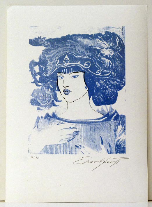 Ernst FUCHS Königin in blau - Lithographie in Farbe