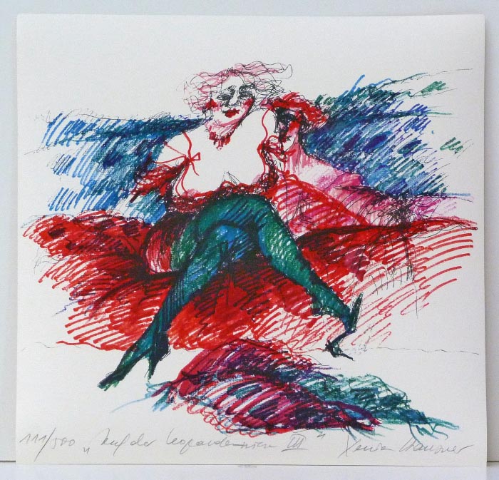 Xenia HAUSNER auf der Leopardenwiese III - Lithographie in Farbe aus 1990