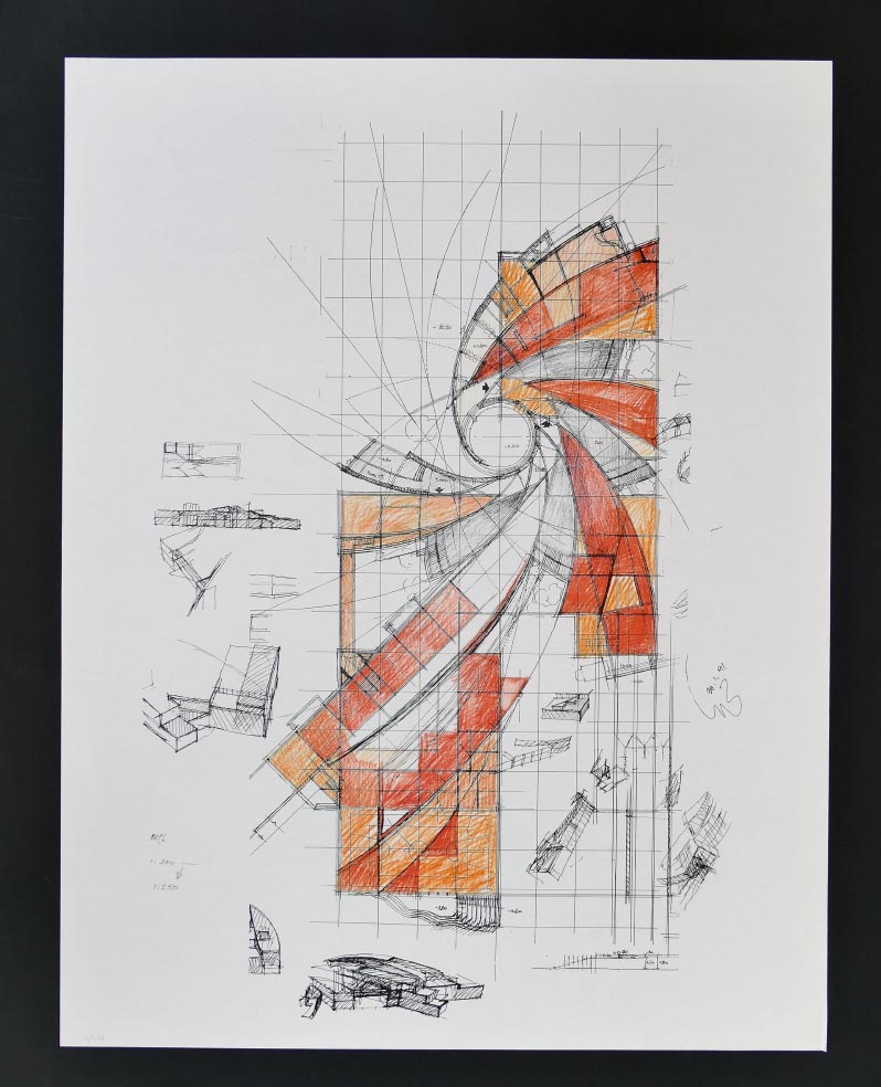 Zvi HECKER Architekturentwurf III - Siebdruck in Farbe aus 1991