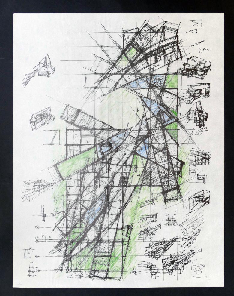 Zvi HECKER Architekturentwurf IV - Siebdruck in Farbe aus 1991