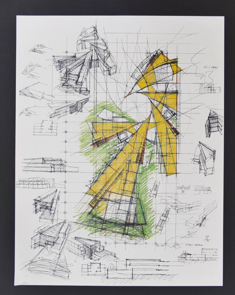 Zvi HECKER Architekturentwurf V - Siebdruck in Farbe aus 1991