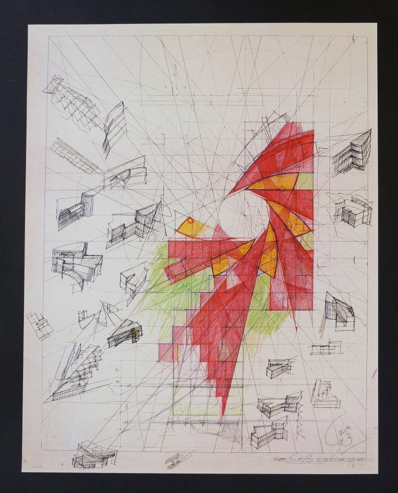 Zvi HECKER Architekturentwurf XI - FarbSerigraphie aus 1991