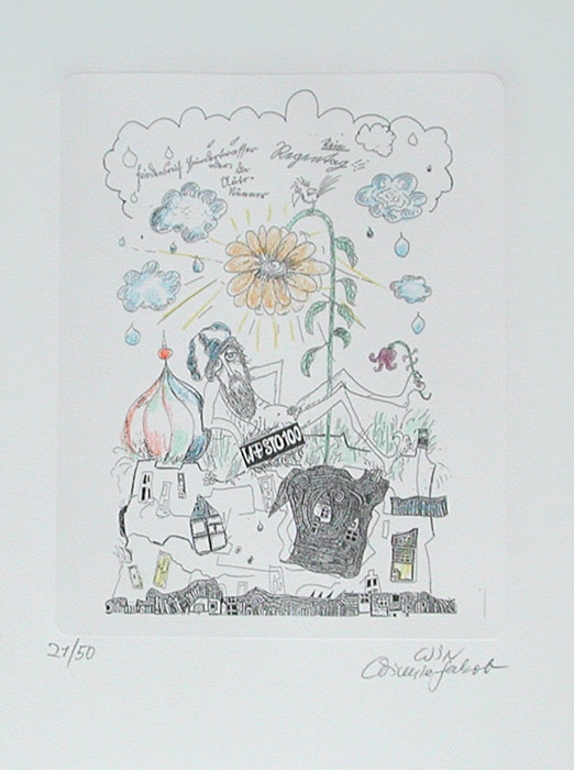 Winnie JAKOB Hundertwasser Kein Regentag - handkoloriert