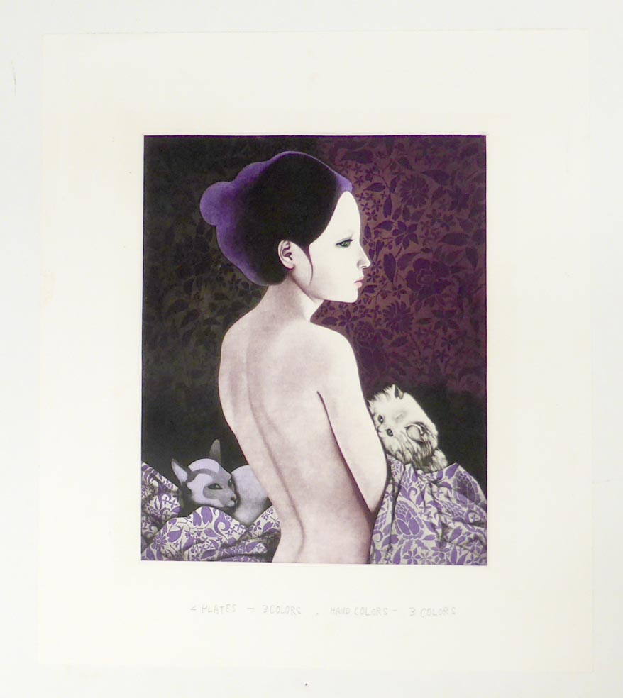 SAITO KAORU violet rest Probedruck - Radierung in Farbe aus 1989