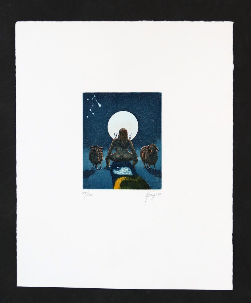 Maurilio MINUZZI Sternzeichen Jungfrau - Radierung in Farbe aus 2000