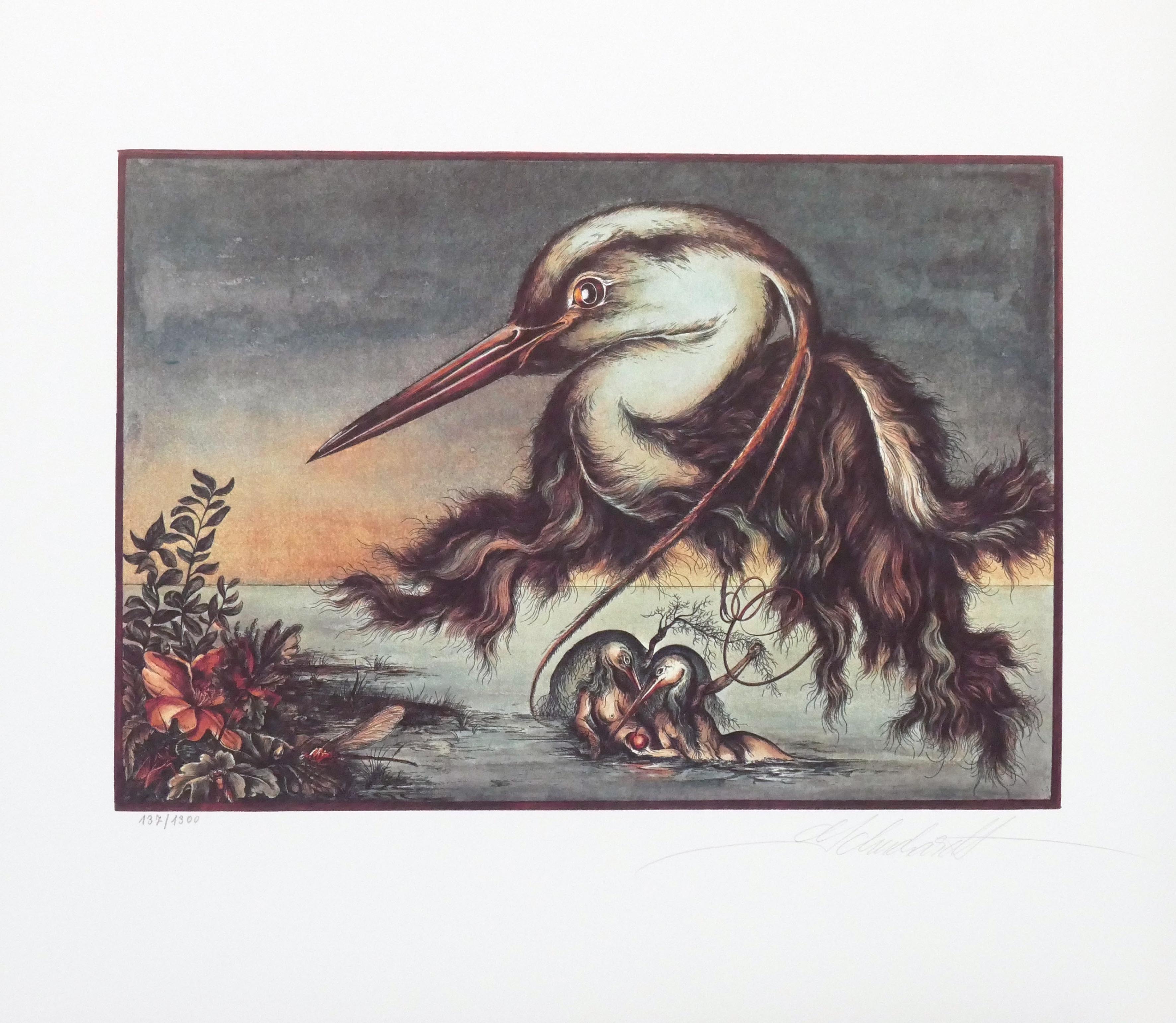 UNBEKANNT Der Mensch als Storch Kunstdruck gtk.at Kunst am