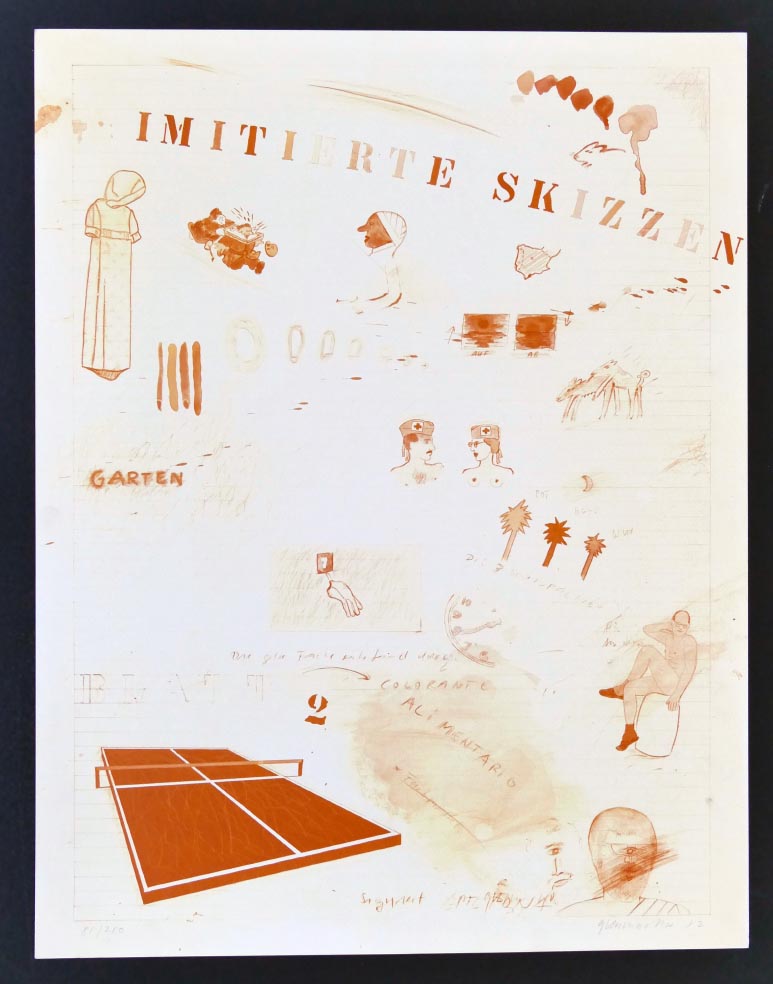 UNBEKANNT imitierte Skizzen - Lithographie in Farbe aus 1972