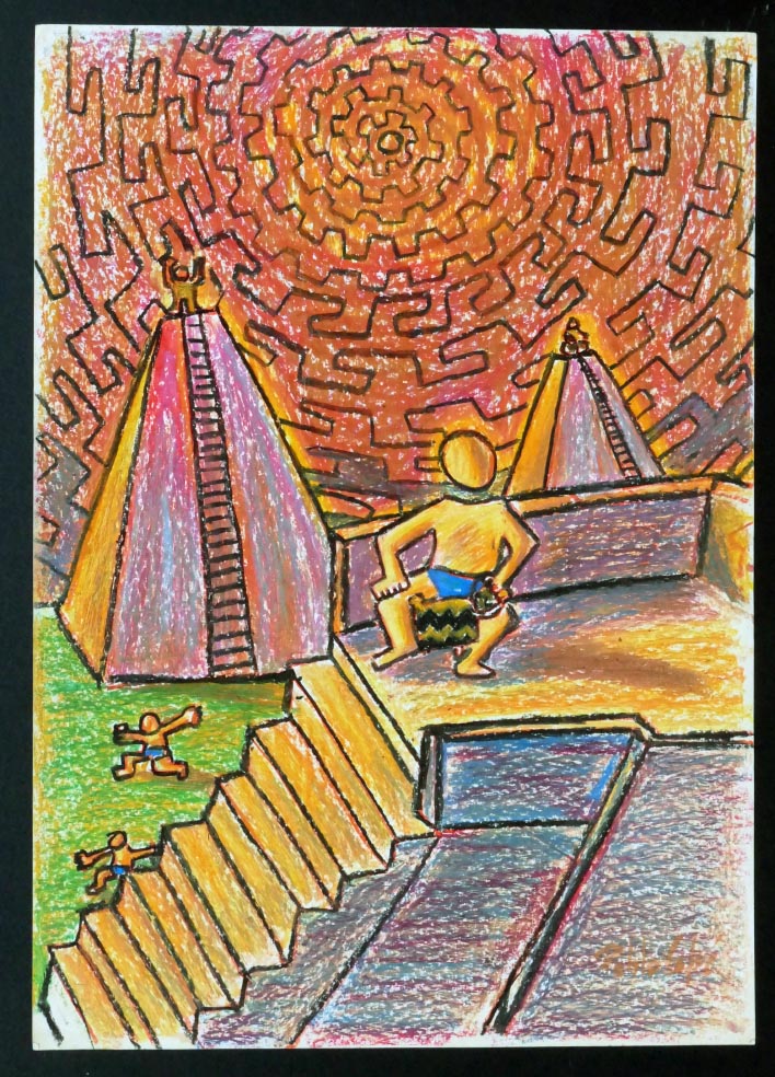 UNBEKANNT Pyramidenspiel - Zeichnung - Pastellkreide