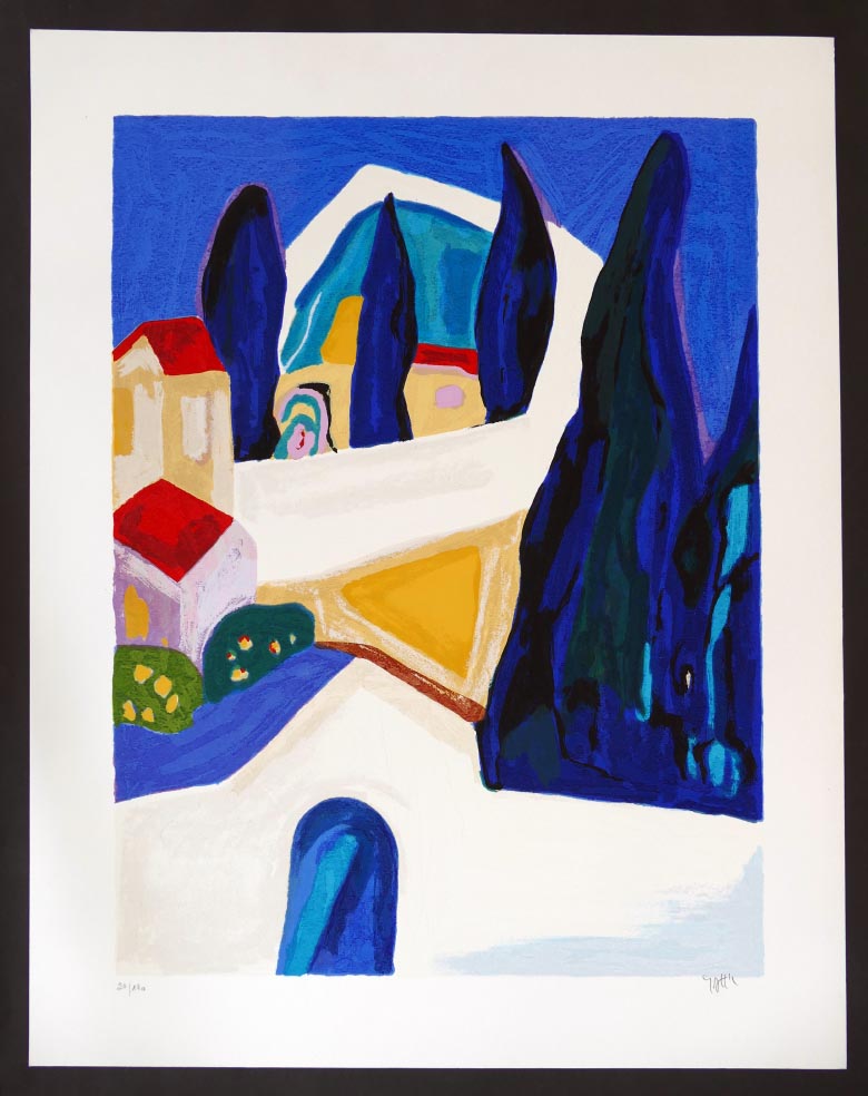 Amos YASKIL Felder in Jerusalem - Siebdruck in Farbe