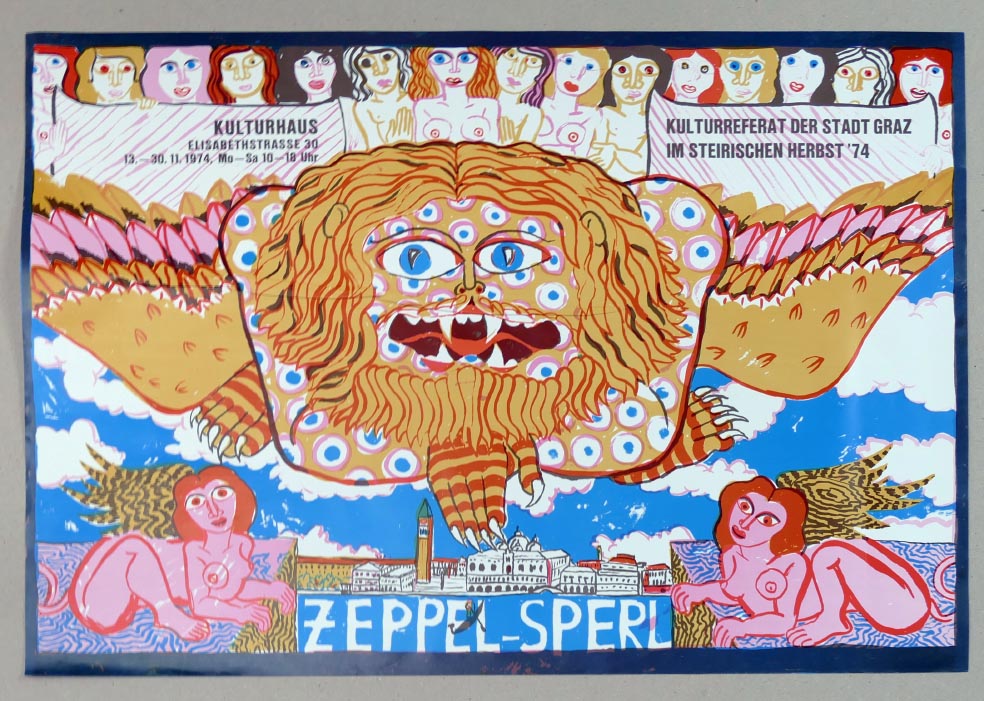 Robert ZEPPEL-SPERL Plakat Ausstellung 1974 Kulturhaus Graz - Siebdruck Farbe