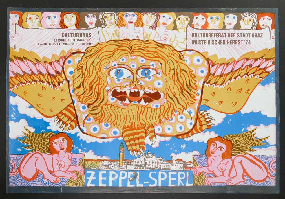 Robert ZEPPEL-SPERL Plakat Ausstellung 1974 Kulturhaus Graz - Siebdruck in Farbe
